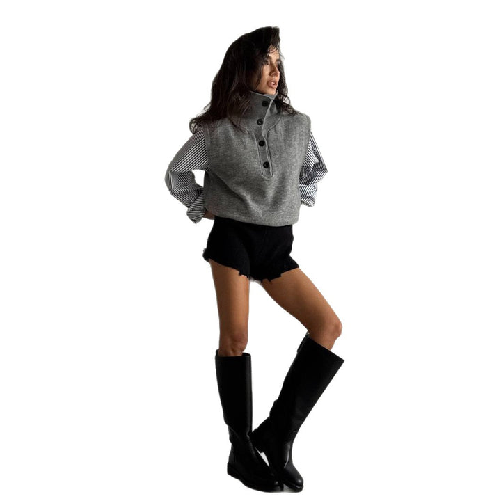 Damen Strickpullover mit hochabschließendem Kragen und Knopfdetails Drune