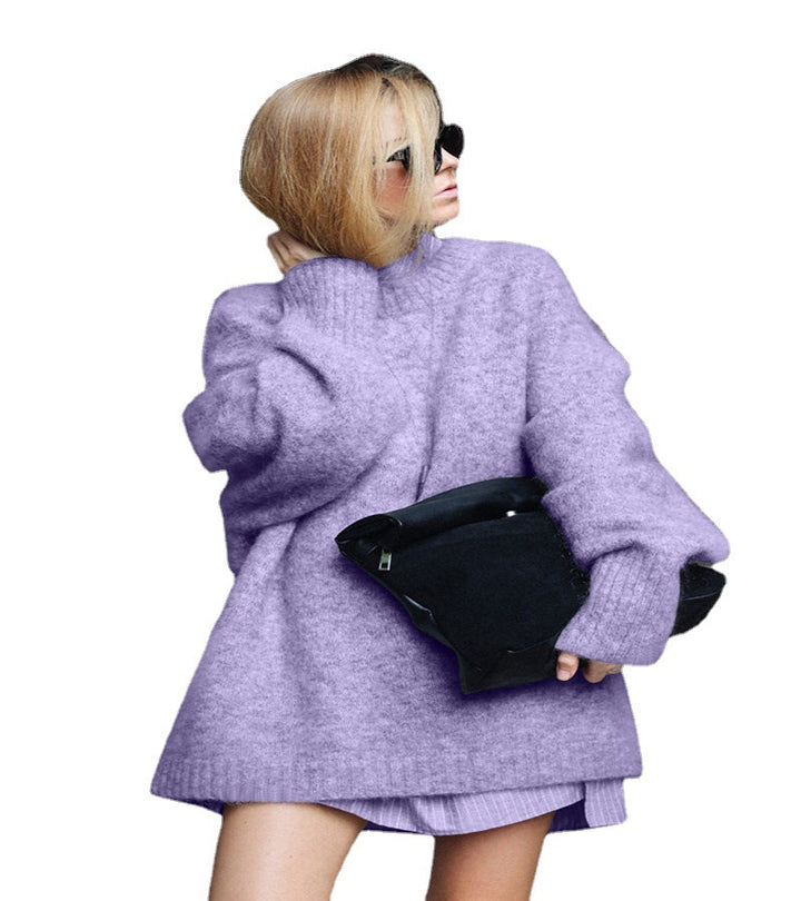 Damen Oversized Strickpullover mit hohem Kragen und weichen Ärmeln Drune