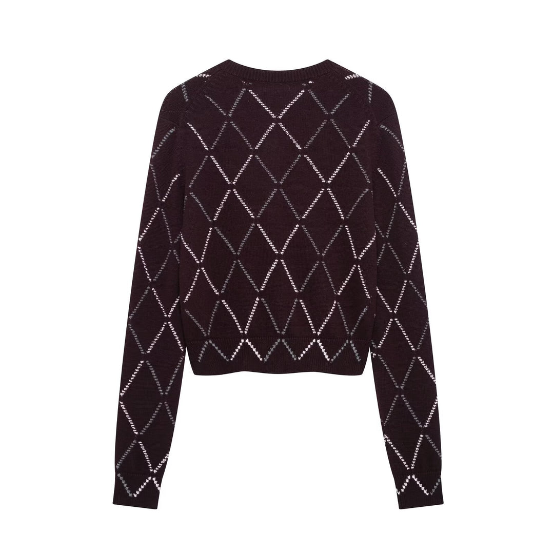 Damen Strickjacke mit geometrischem Muster und Knopfverschluss Drune