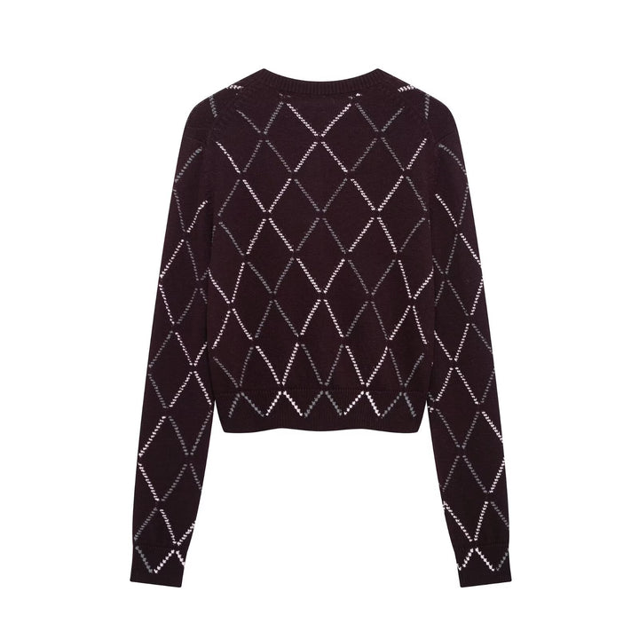 Damen Strickjacke mit geometrischem Muster und Knopfverschluss Drune