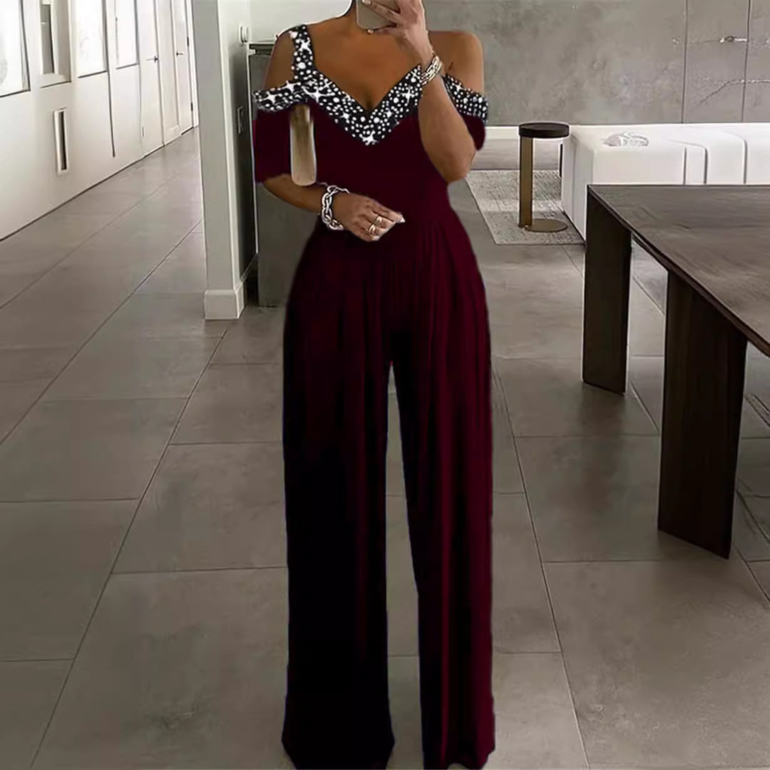 Damen Elegantes Jumpsuit mit Off-Shoulder Design und Glitzerakzenten Drune