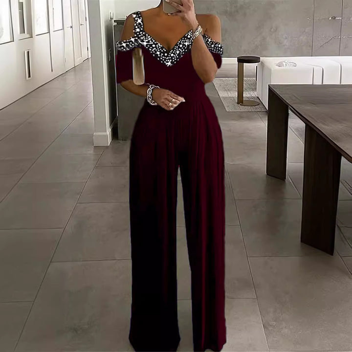 Damen Elegantes Jumpsuit mit Off-Shoulder Design und Glitzerakzenten Drune