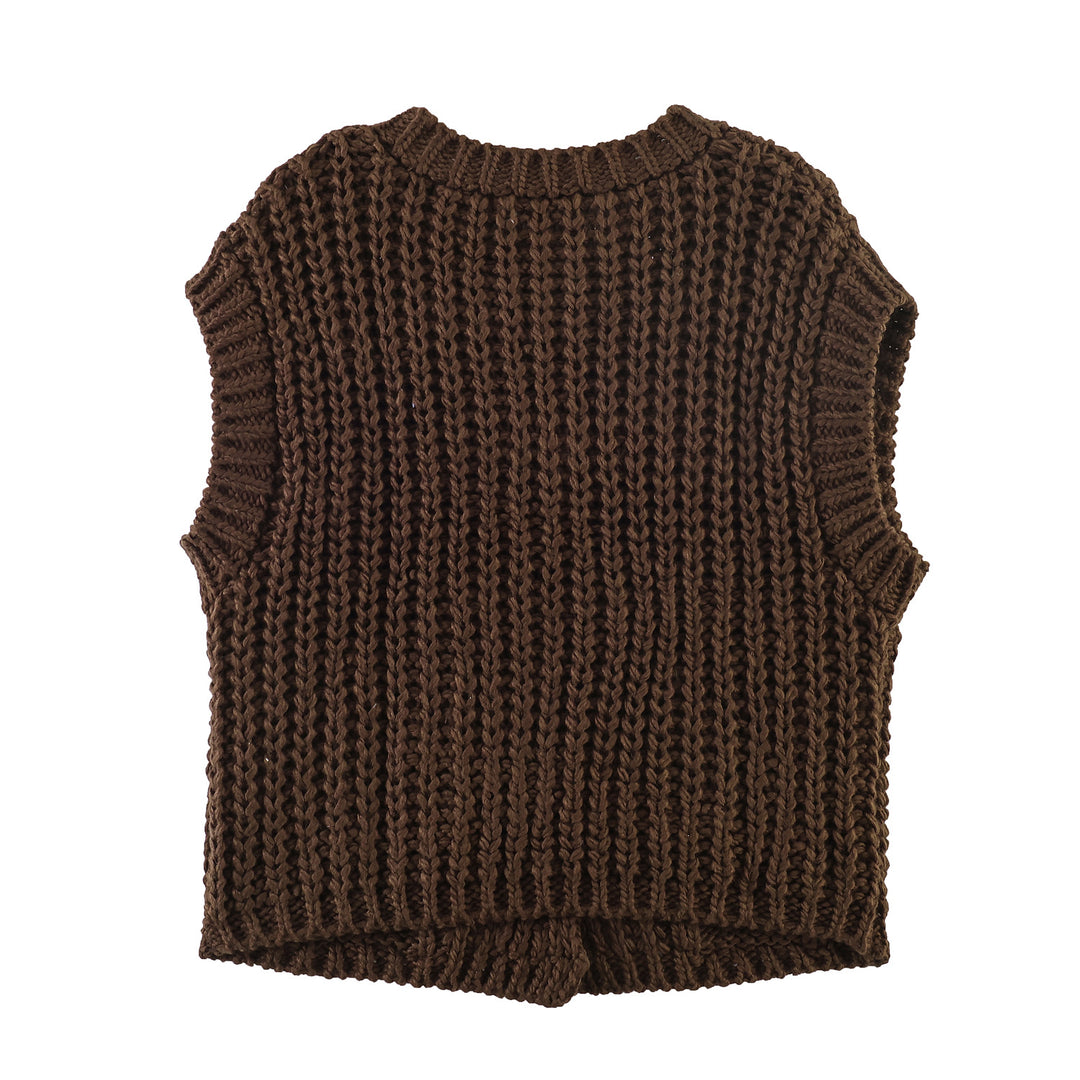 Damen Grobgestrickte ärmellose Weste mit Zierknöpfen und Taschen Drune