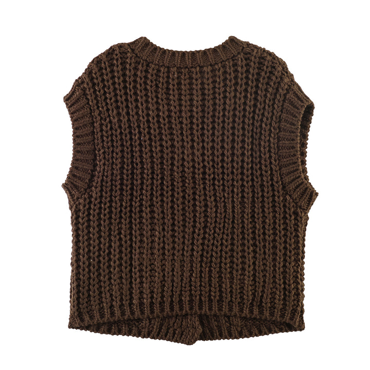 Damen Grobgestrickte ärmellose Weste mit Zierknöpfen und Taschen Drune
