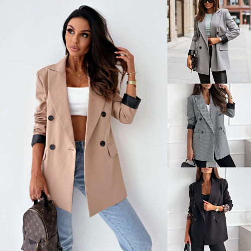 Damen Eleganter Blazer mit weitem Schnitt und animalischem Print an den Ärmeln Drune