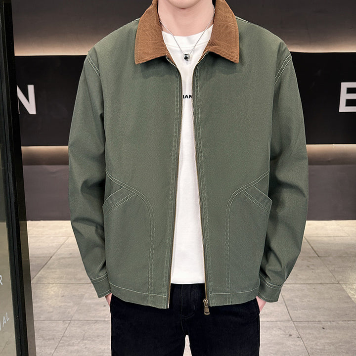 Herren Canvas-Fieldjacke mit Cordkragen, durchgehendem Reißverschluss und ergonomischen Nahtdetails Drune