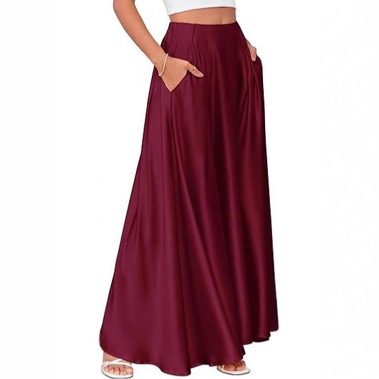 Damen Maxirock mit Taschen und taillenbetontem hoher Bund aus fließendem Chiffon Drune