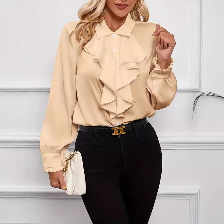 Damen elegante Rüschenbluse mit langem Arm und femininer Silhouette Drune