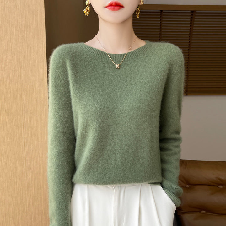 Damen Weicher Mohair‑Optik Rundhals‑Pullover mit feinem Rippsaum und leichter Oversize‑Passform Drune