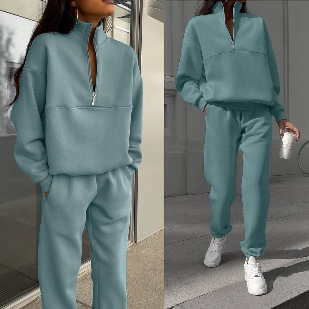 Damen entspannter Oversized Pullover mit halbem Reißverschluss und bequemen Bündchen Drune