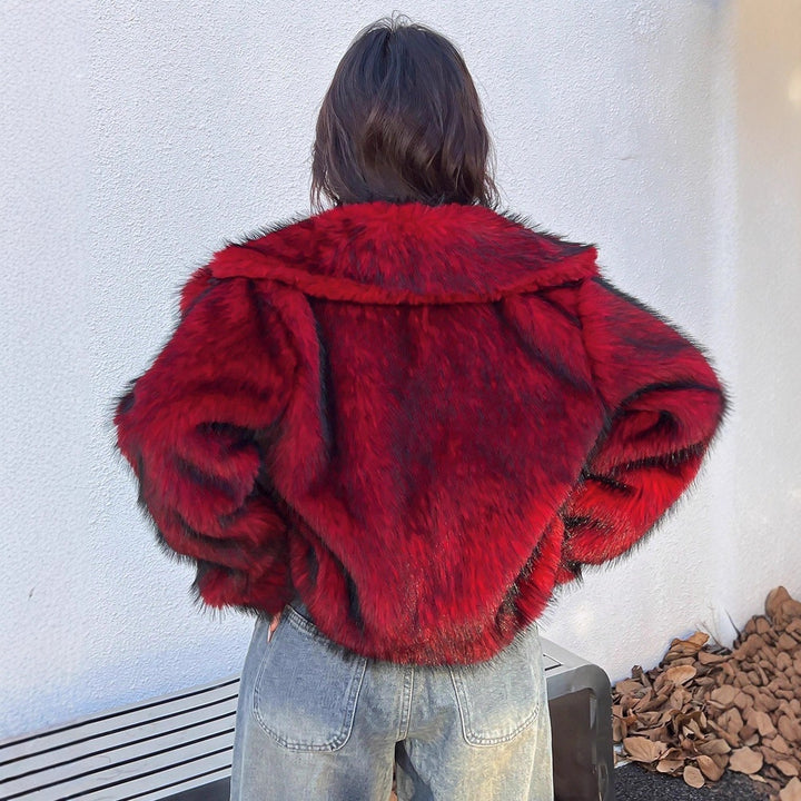 Damen Modische Kurzjacke mit glamourösem Kunstfell Drune