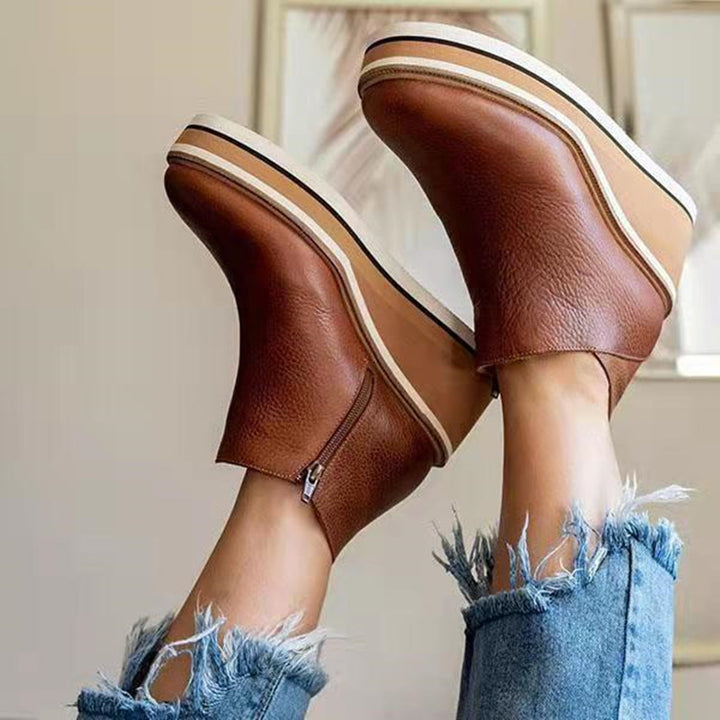 Damen nan Keilabsatz-Stiefelette mit verstecktem Plateau und elastischen Einstiegsleisten Drune