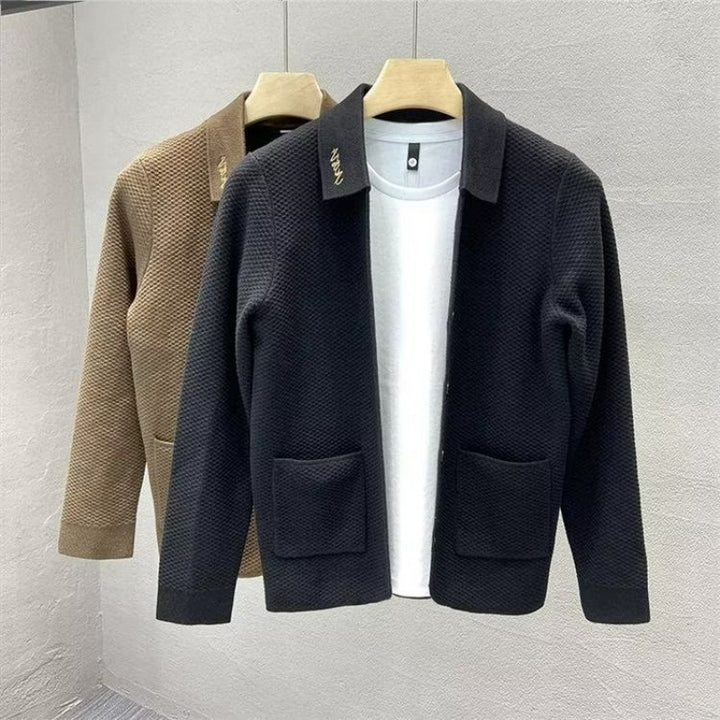 Herren Strukturierte Strick-Übergangsjacke mit Hemdkragen und aufgesetzten Taschen Drune
