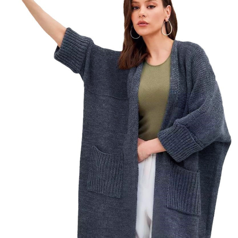 Damen Grobstrick-Kimono mit praktischen Taschen und weitem Schnitt Drune