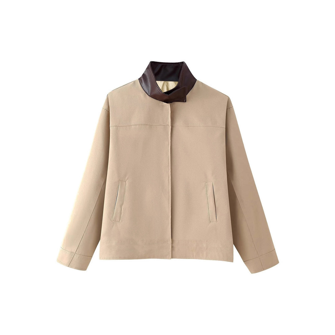 Damen trendige Oversized Jacke mit kariertem Innenfutter und hohem Kragen Drune