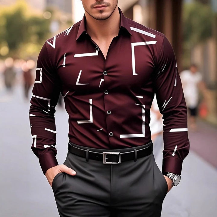 Herren Langarmhemd mit modernem Grafischen Muster Drune
