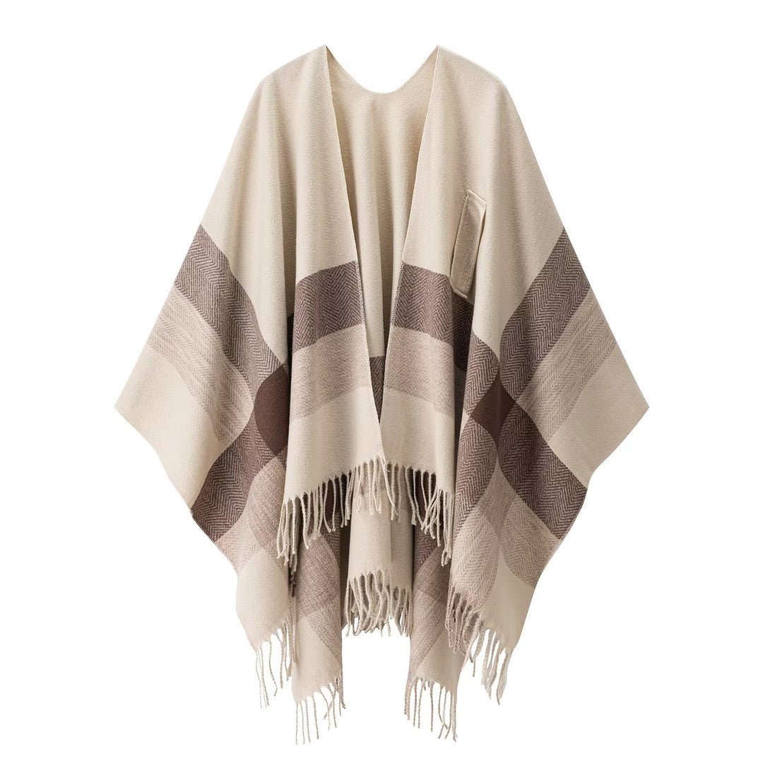 Damen eleganter und kuscheliger Poncho mit modischem Muster Drune