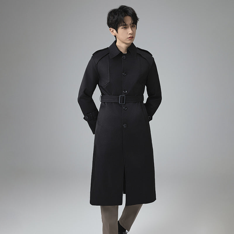 Herren Trenchcoat mit Taillengürtel, Schulterklappen und klassischer Knopfleiste Drune