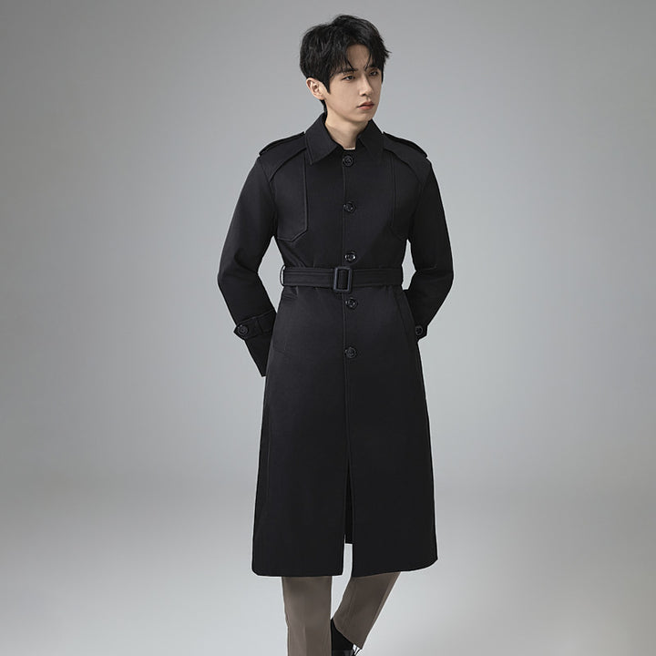 Herren Trenchcoat mit Taillengürtel, Schulterklappen und klassischer Knopfleiste Drune