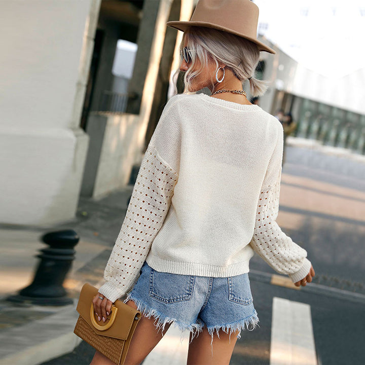Damen Feinstrickpullover mit Lochmuster-Ärmeln und legerer Oversize-Passform Drune