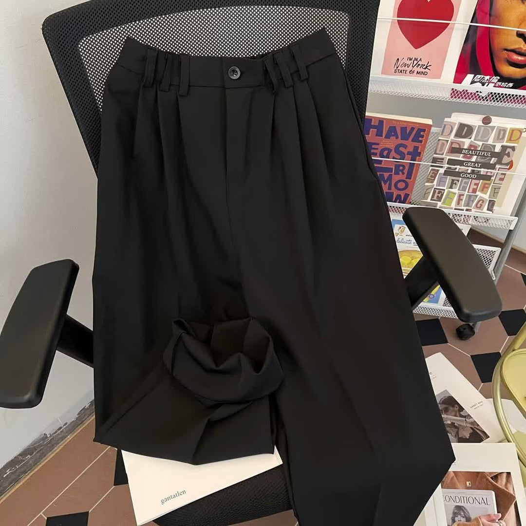 Damen elegante High-Waist Hose mit Falten und weitem Bein Drune