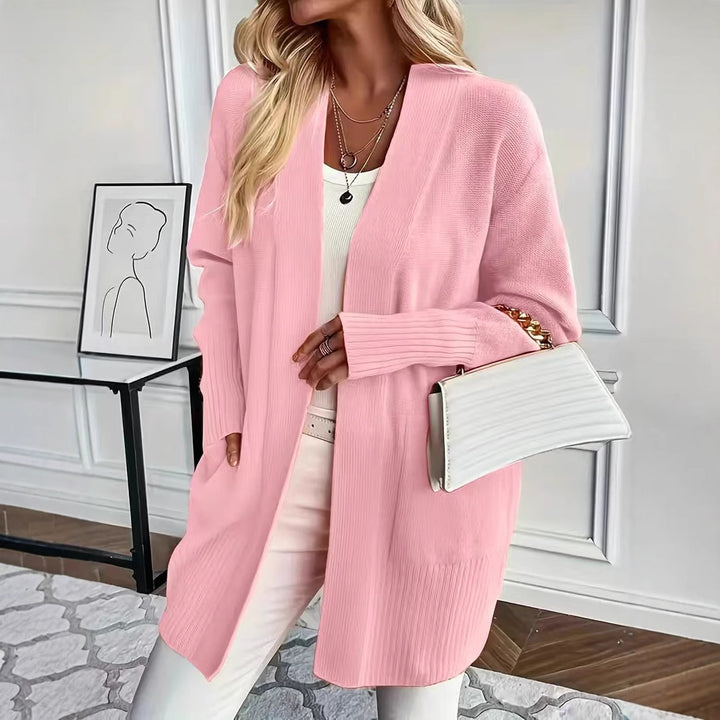 Damen lässige Strickjacke mit offenem Schnitt und Seitentaschen Drune