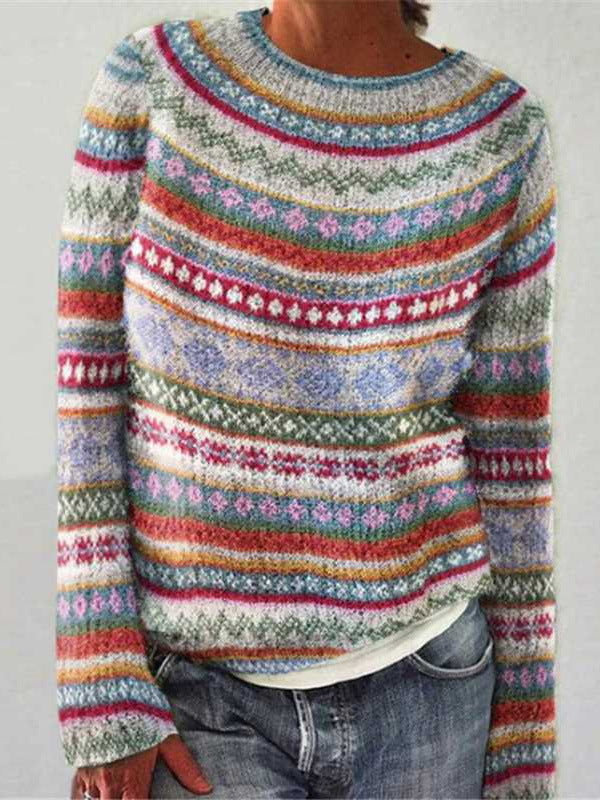 Damen nan Norwegerpullover aus Wollmix mit Rundhalsausschnitt und traditionellem Fair-Isle-Yoke Drune