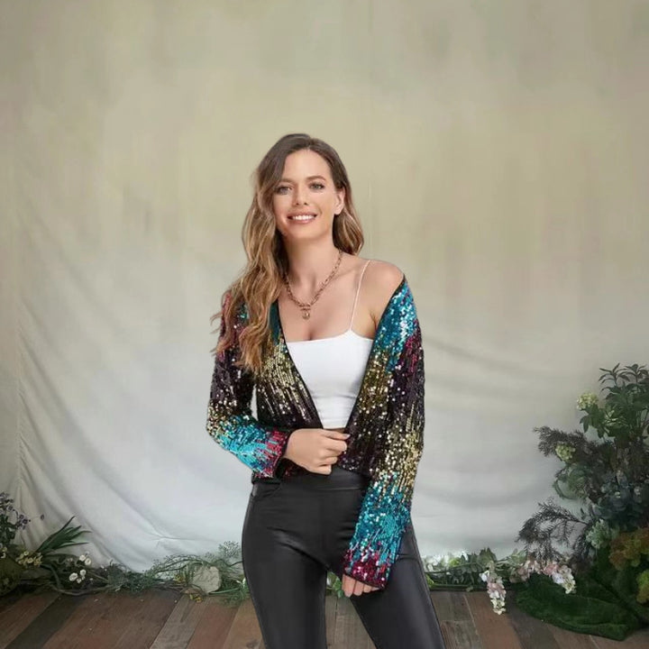 Damen Glitzernde Paillettenjacke mit modischem Schnitt Drune