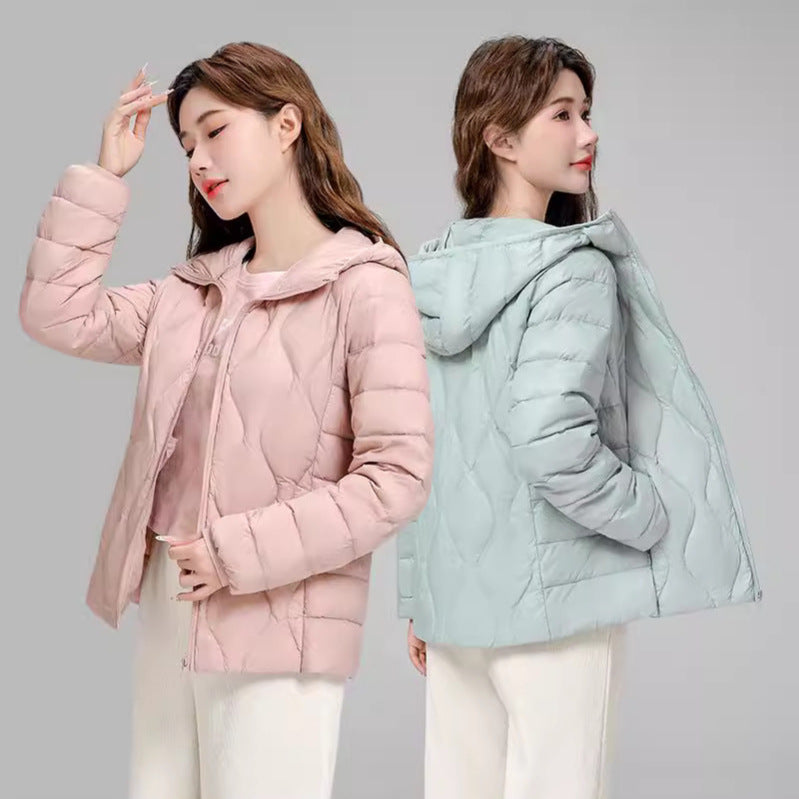 Damen gesteppte Thermo-Kapuzenjacke mit diamantförmiger Steppung Drune