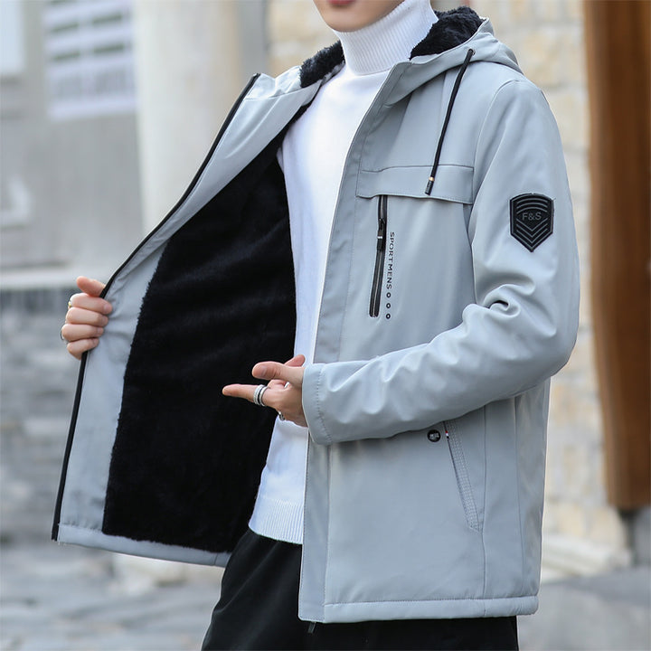 Herren Urbaner Softshell-Parka mit Teddyfleece-Innenfutter, verdecktem Reißverschluss und Brusttasche Drune