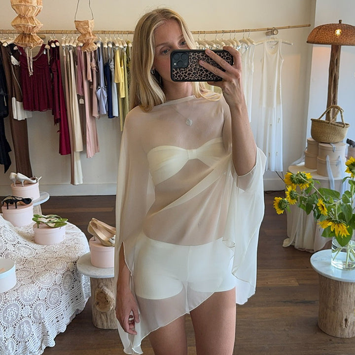 Damen Chiffon Überwurf mit eleganten Ärmelausschnitten Drune