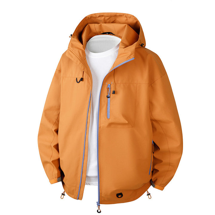 Herren Urbane Schutz-Softshelljacke mit verstellbarer Kapuze, Kontrast-Reißverschlüssen und Brusttasche Drune