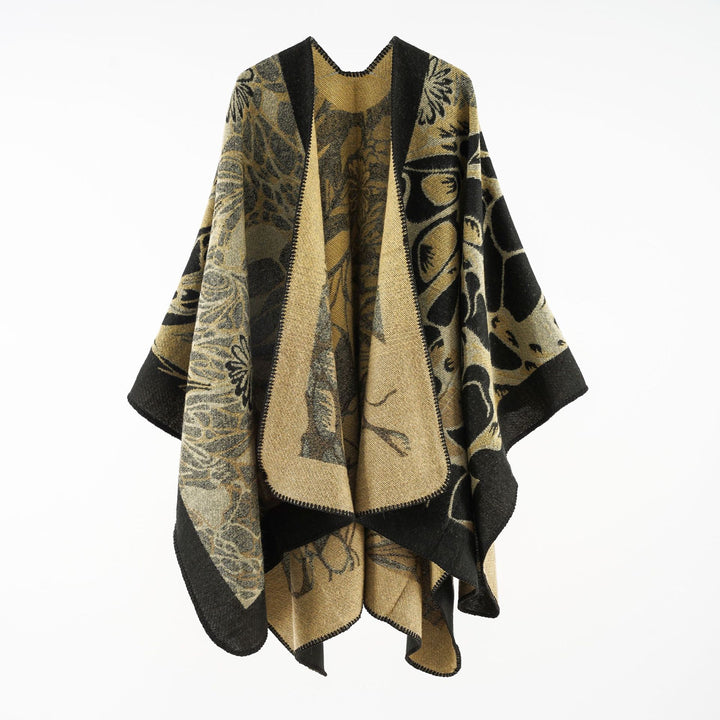 Damen Wollmix‑Jacquard‑Umhang mit offener Kimono‑Silhouette Drune