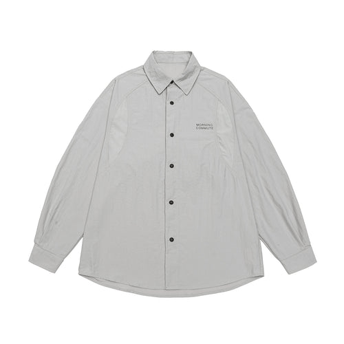 Unisex Leichtes Overshirt im Coach-Stil mit Hemdkragen und Brustprint Drune