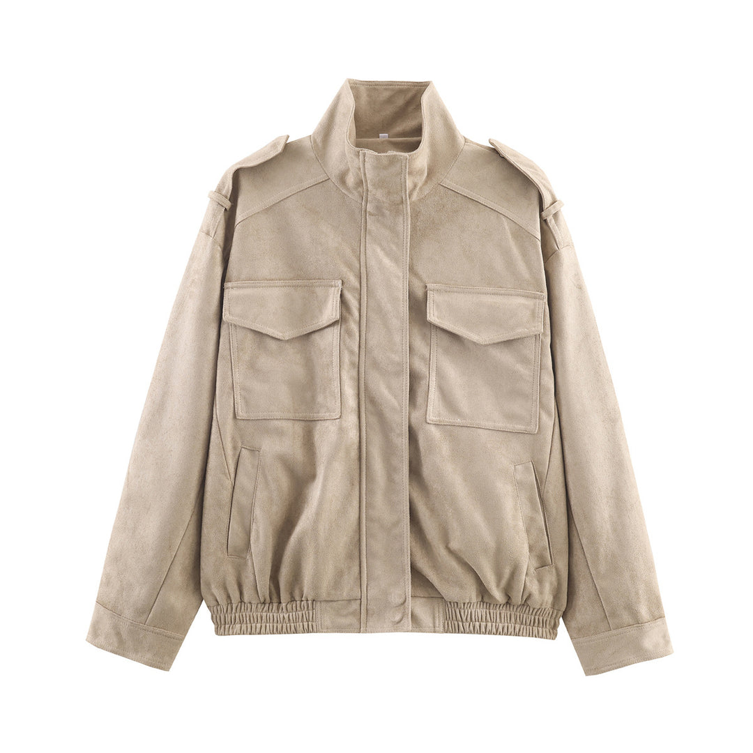 Damen Kurzjacke im Military-Stil mit Schulterklappen, aufgesetzten Brusttaschen und elastischem Saum Drune