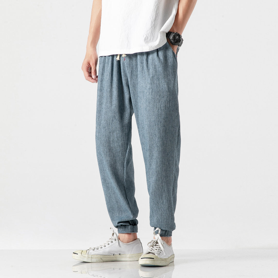 Herren nan leichte Leinenhose mit Tunnelzug und elastischen Bündchen Drune