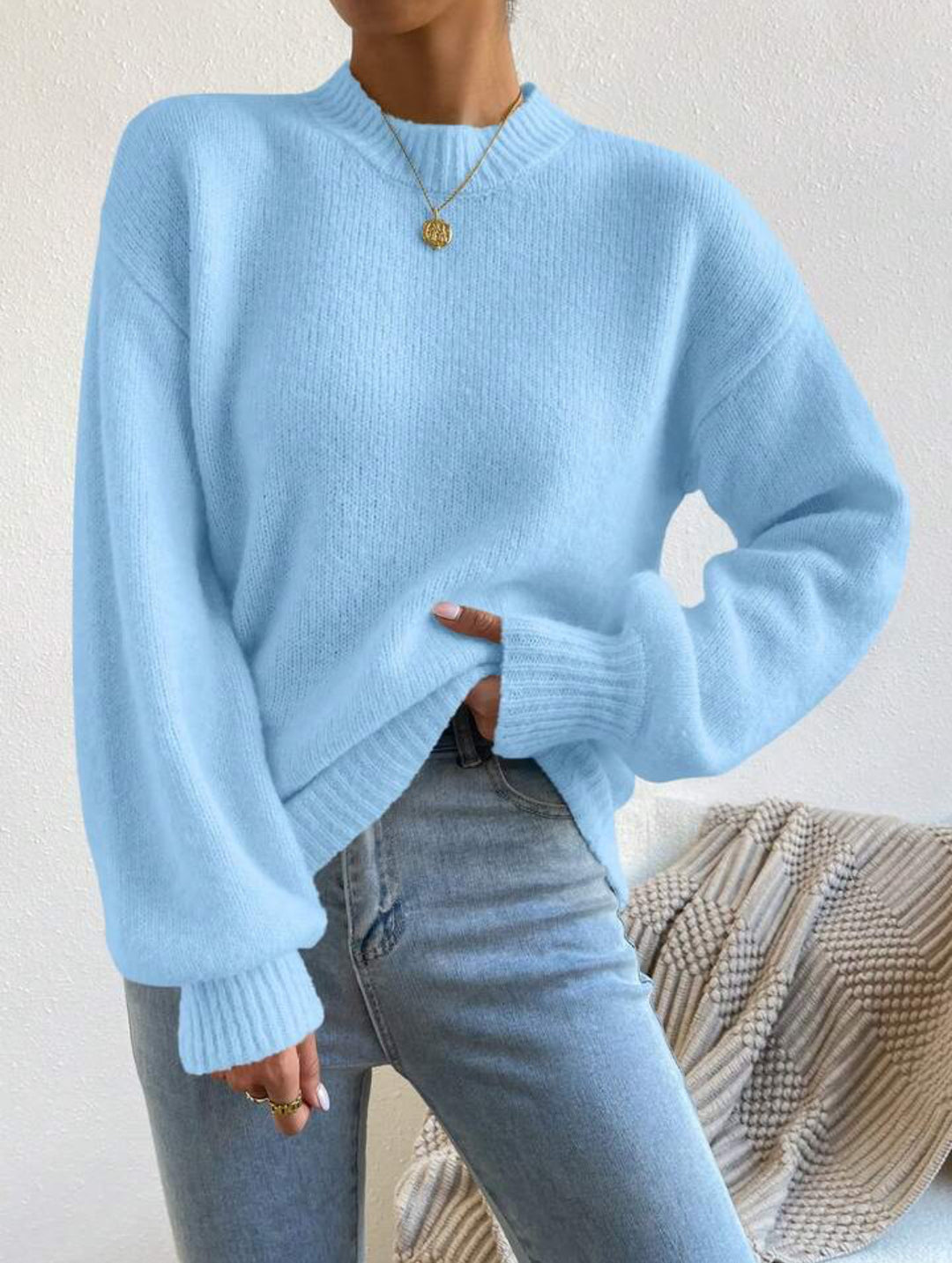 Damen Oversize Feinstrickpullover mit angedeutetem Mohair‑Effekt und verlängerten Rippbündchen Drune