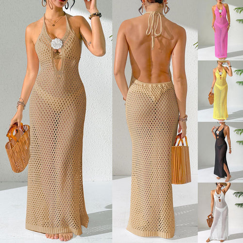 Damen luftiges Netzstrandkleid mit aufregendem Schlitz Drune
