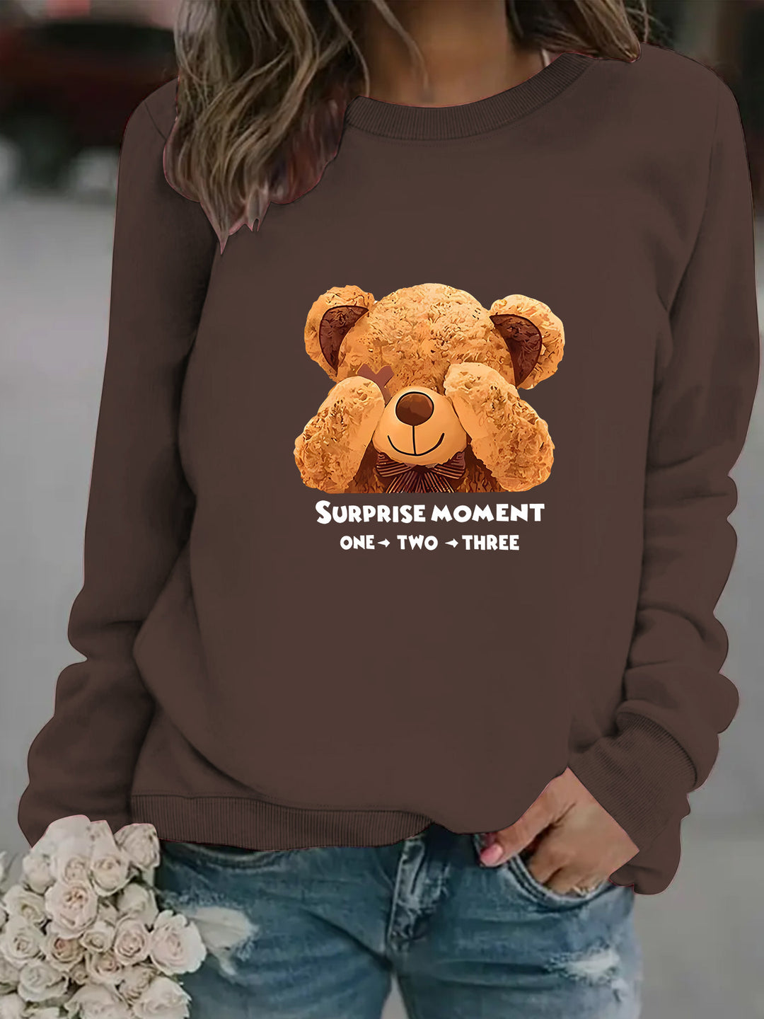Damen Sweatshirt mit niedlichem Bärenmotiv und modernem Schriftzug Drune