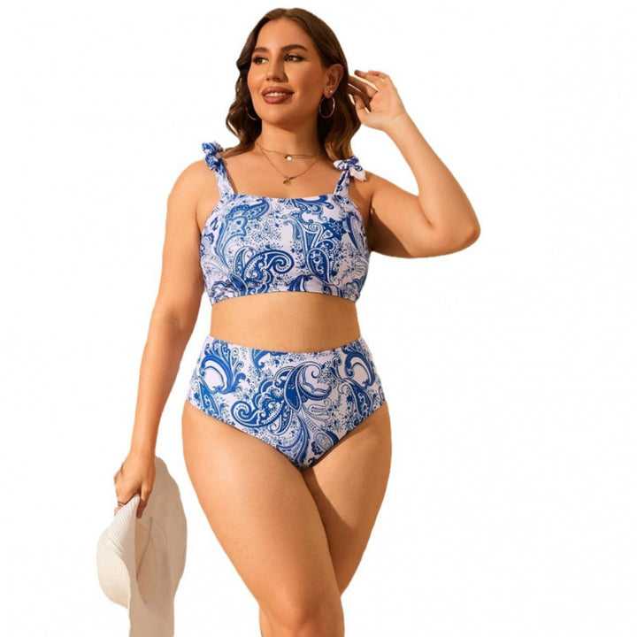 Damen Hochgeschnittener Bikini mit verstellbaren Trägern und floralem Design Drune