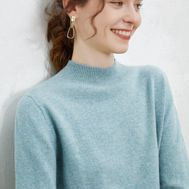 Damen weicher Feinstrick-Mockneckpullover mit Angora‑Look und legerer Silhouette Drune