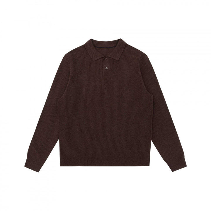 Herren Feinstrick-Poloshirt mit Rippenstruktur, Langarm und klassischem Hemdkragen Drune