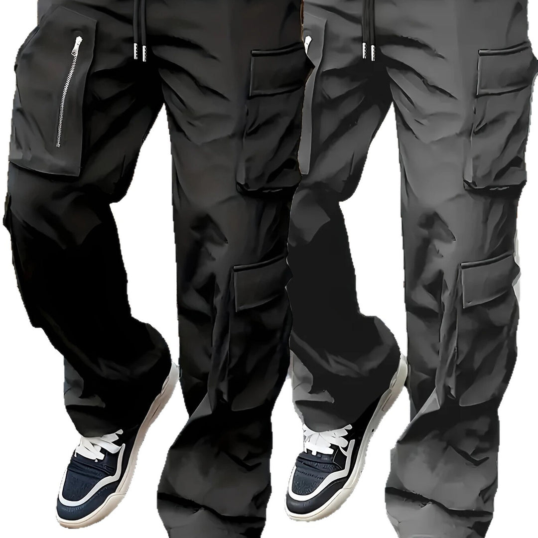 Herren weite Utility-Cargohose mit Tunnelzugbund, multifunktionalen Taschen & Reißverschlusstasche Drune