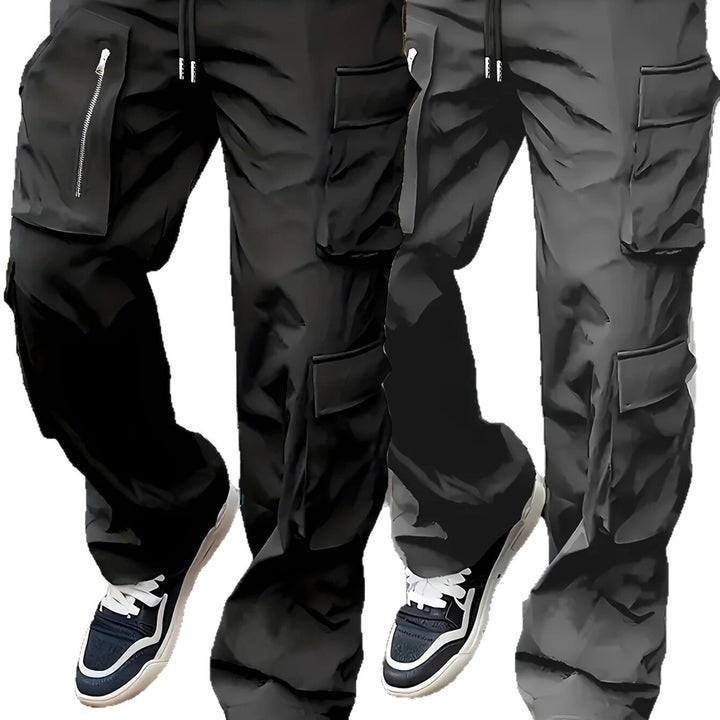 Herren weite Utility-Cargohose mit Tunnelzugbund, multifunktionalen Taschen & Reißverschlusstasche Drune