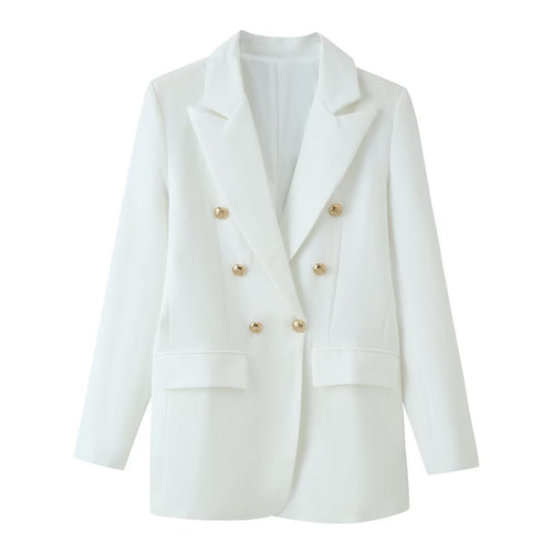 Damen Longline-Doppelreiher Blazer mit markanten Revers und goldenen Zierknöpfen Drune