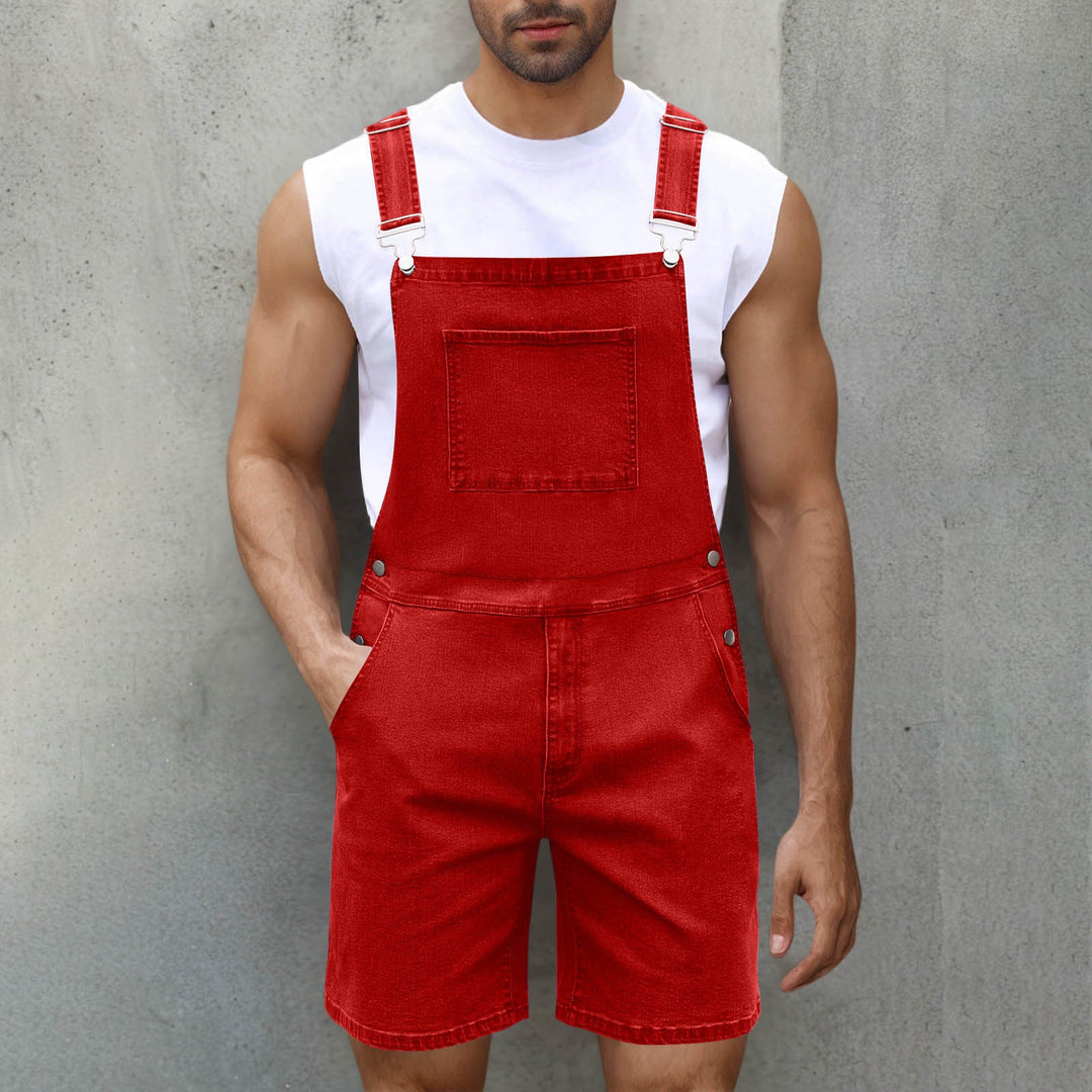 Herren Denim-Latzshorts mit modernen Taschen und verstellbaren Trägern Drune
