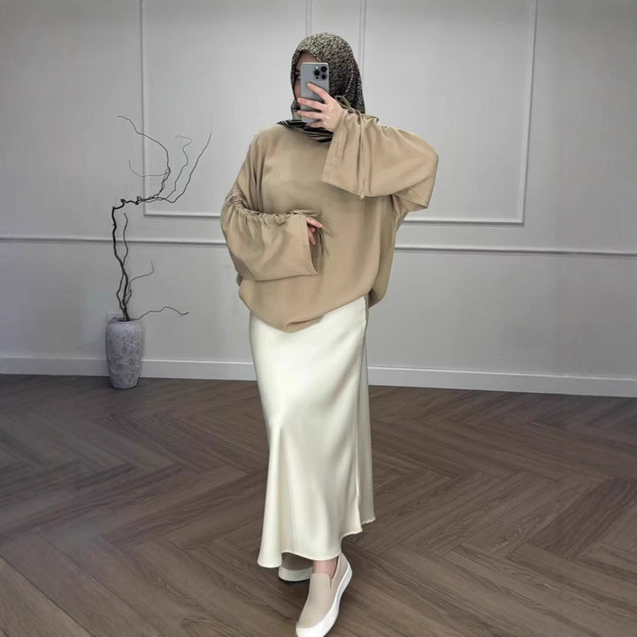 Damen Hochtaillierter Satin-Maxirock mit seidenähnlichem Fall und eleganter Trompetenform Drune