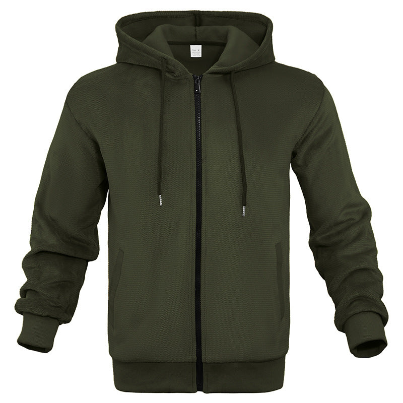Herren Strukturiertes Kapuzen-Sweatshirt mit Vollzip, Seitentaschen und Rippbündchen Drune