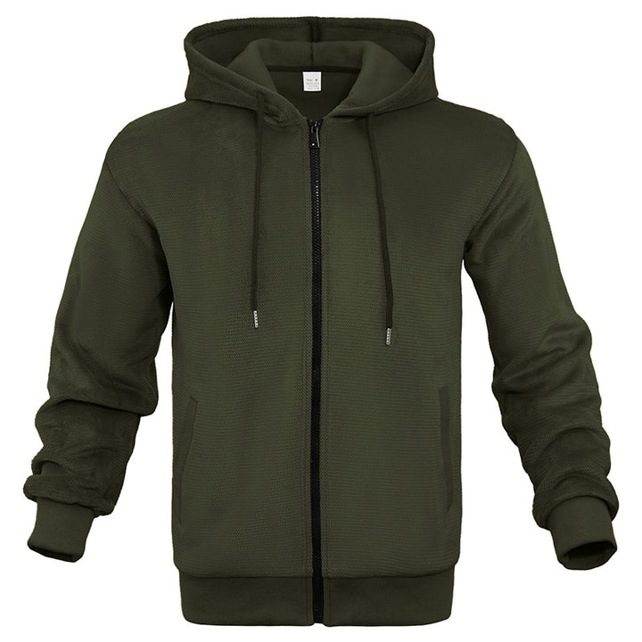 Herren Strukturiertes Kapuzen-Sweatshirt mit Vollzip, Seitentaschen und Rippbündchen Drune
