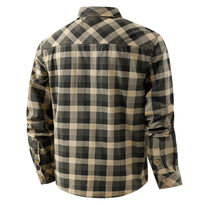 Herren nan kariertes Hemdjacke im Flanellstil mit doppelten Brusttaschen und robustem Baumwoll-Twill Drune
